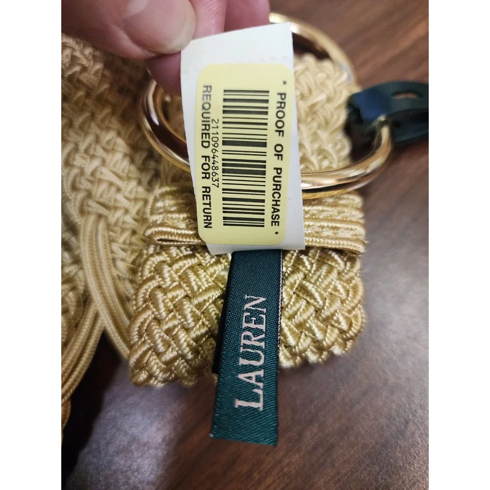 Lauren Ralph Lauren Belt Woven Weave Gold‎ D-Ring Adjustable Classic Style 43